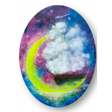 Pictura pe panza ovala corabie "Celestial Sailing"