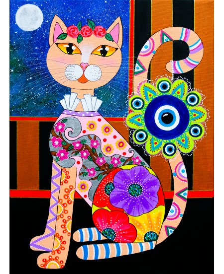 Tablou pictura pisica ochi de deochi "Evileyene"