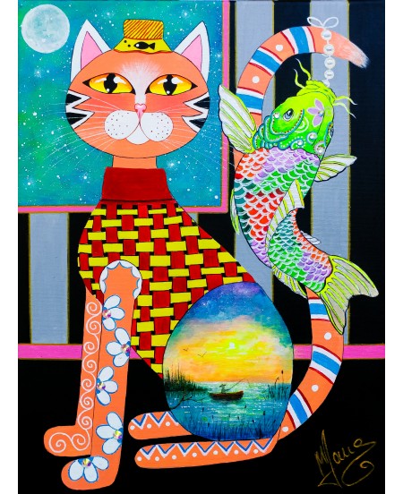 Tablou pictura pisica "Pescarul"